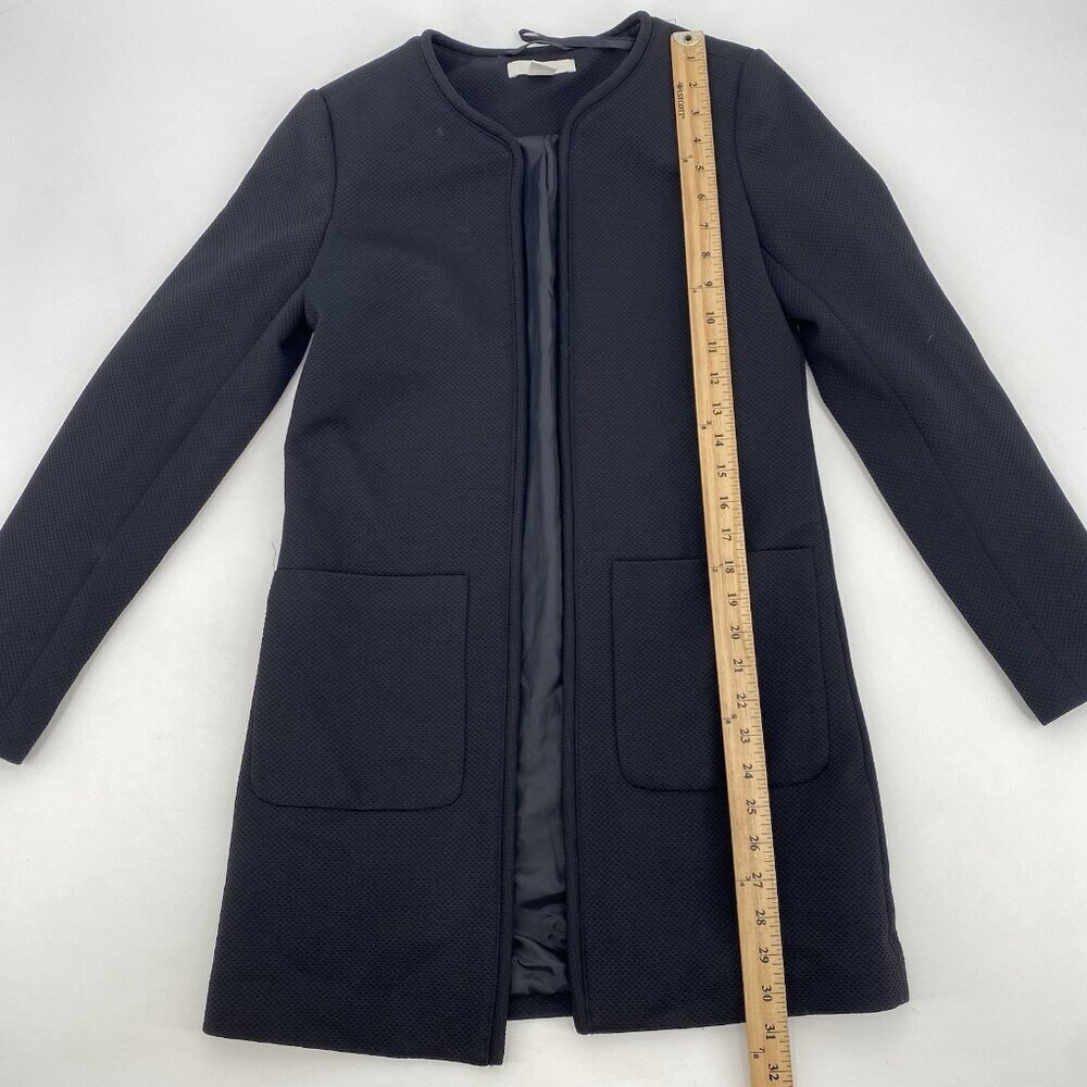 H&M Womens Size 4 Black Open Front Textured Weave Pockets Lined Jacket Coat - Picture 4 of 9